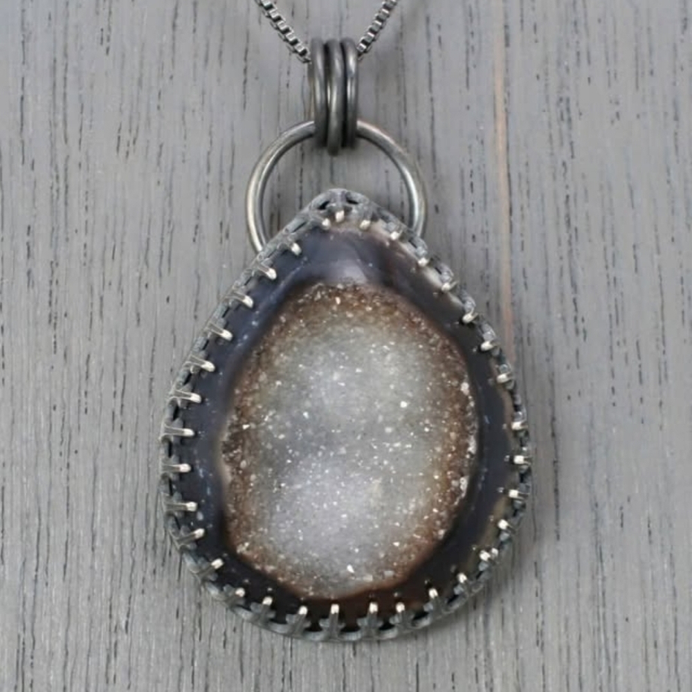 Large Black Druzy Artistic Necklace